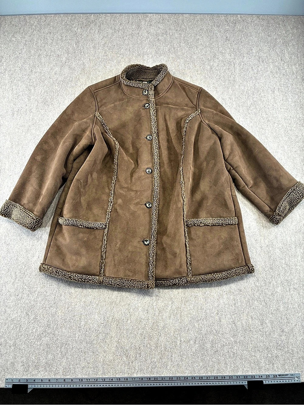 L.L.Bean Women's Brown Faux Shearling Lined Button Front Jacket Pockets 3X